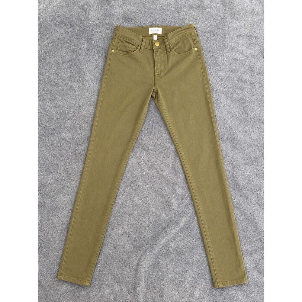 FRAME Le Skinny de Jeanne Olive Coated Skinny Jeans Women’s Size 27
